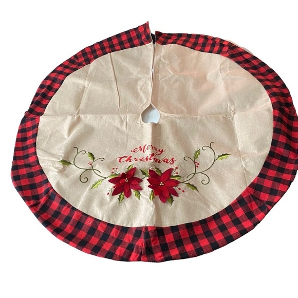 Unbranded Christmas Tree Skirt Circular Large (46”Lx47”W) Poinsettias Holly - Picture 1 of 5